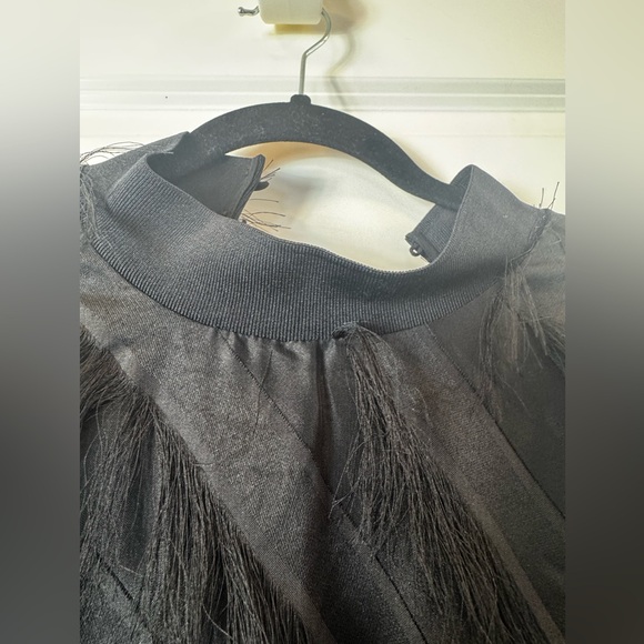 Elegant NWT Black Fringe Long Sleeve Midi Dress - Picture 5 of 8